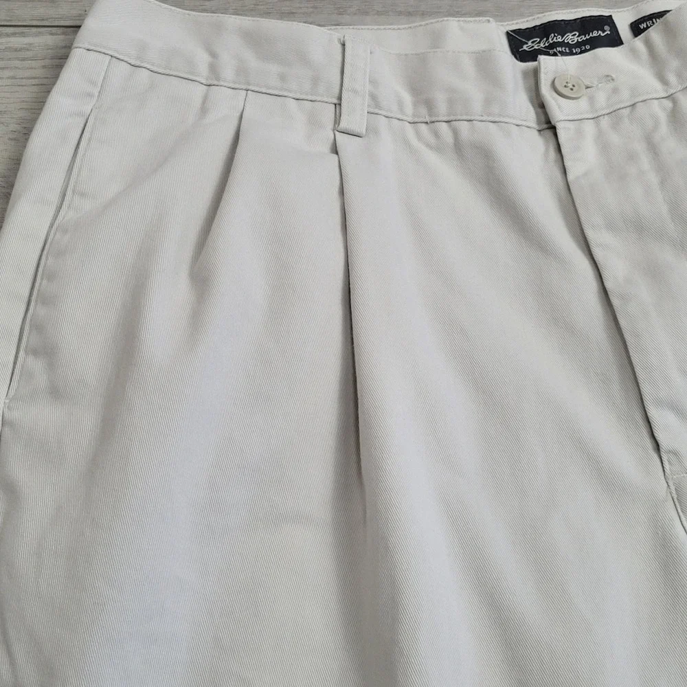 Eddie‎ Bauer Pants Mens 36x32 Ivory Khaki Wrinkle-Resistant Pleated Chino Preppy